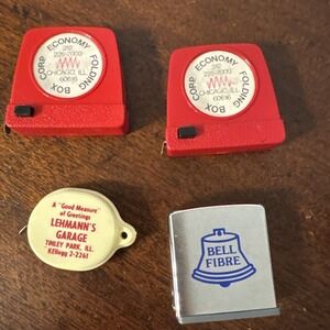 4 - Advertising Mini Tape Measure Lot, Zippo Bell Fibre, Chicago, Tinley Park Il